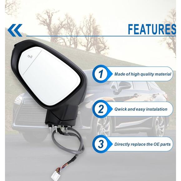 2016-2022 Lexus 87940-0E251-C0 Left sideview Mirror L-15 pins - Picture 3 of 4